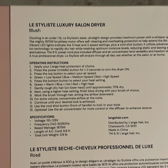 L’ange Le Styliste Hair Dryer
Luxury Salon Dryer Professional - Picture 4 of 5